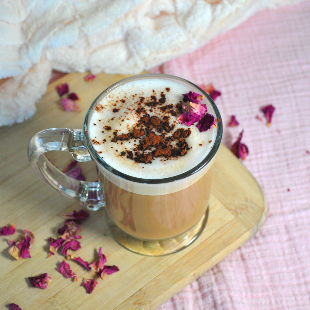 rose mocha - rose latte - rose water - rose syrup - rose petals - rose petals - hot rose drink