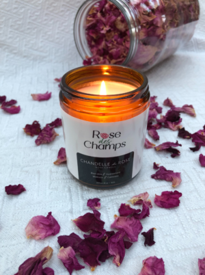 rose candle wild rose soothing well-being calm self-love rose petals