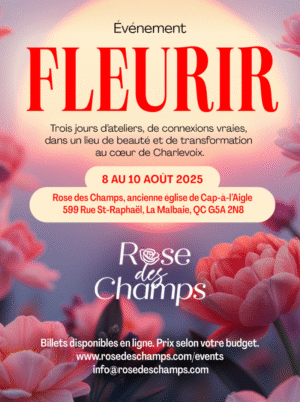 Trois jours d’ateliers, de rencontres, de connexions vraies et d’expansion intérieure, dans un lieu de beauté et de transformation au cœur de Charlevoix.
